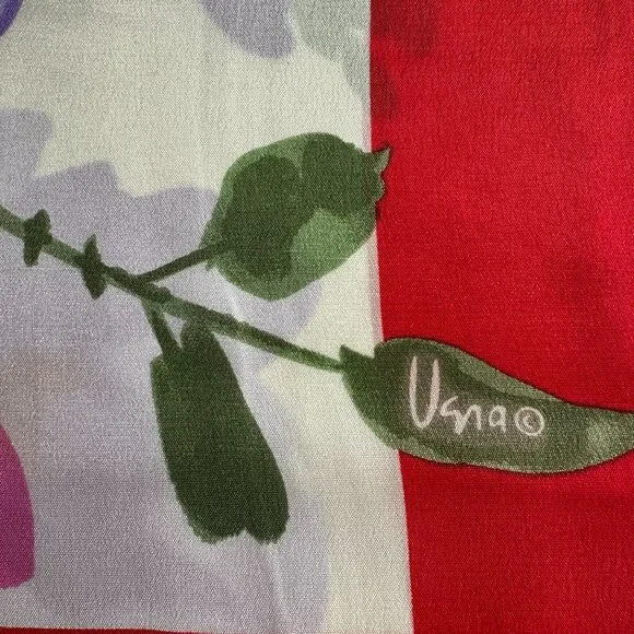 Vera Neumann Silk Scarf, 52x15 Oblong, Prima Vera Collection, Red Purple Pink - Picture 7 of 7